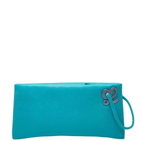 LOEWE logo clutch bag in teal blue leather for women